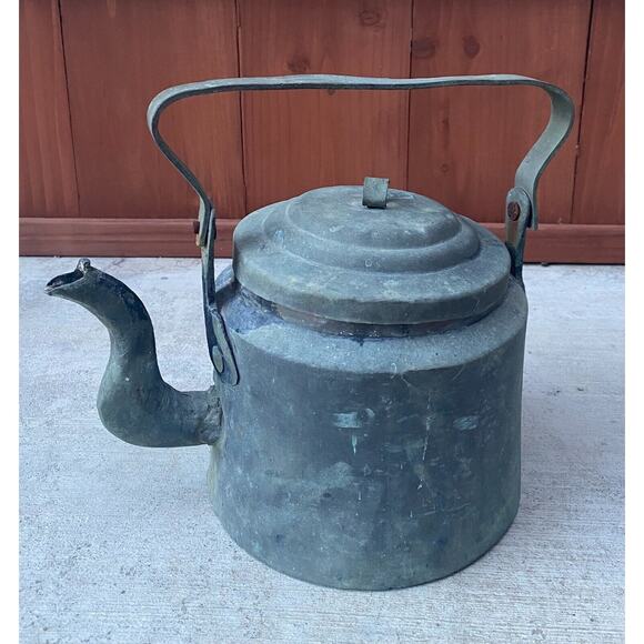 Vtg Antique Copper Gooseneck Tea Kettle Patina Handmade Teapot 3B